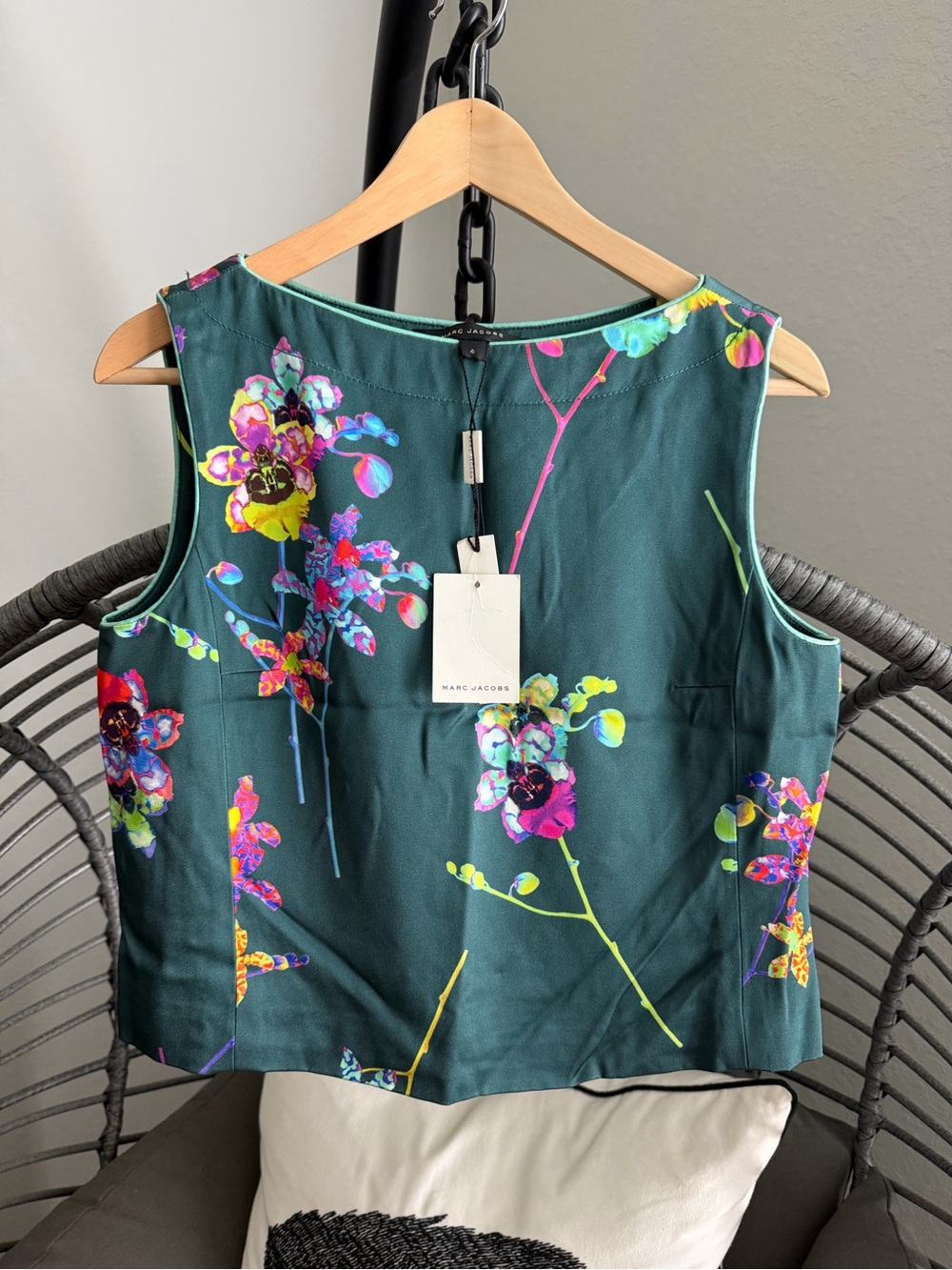 New Marc Jacobs silk Dark Teal Floral Sleeveless Top 4